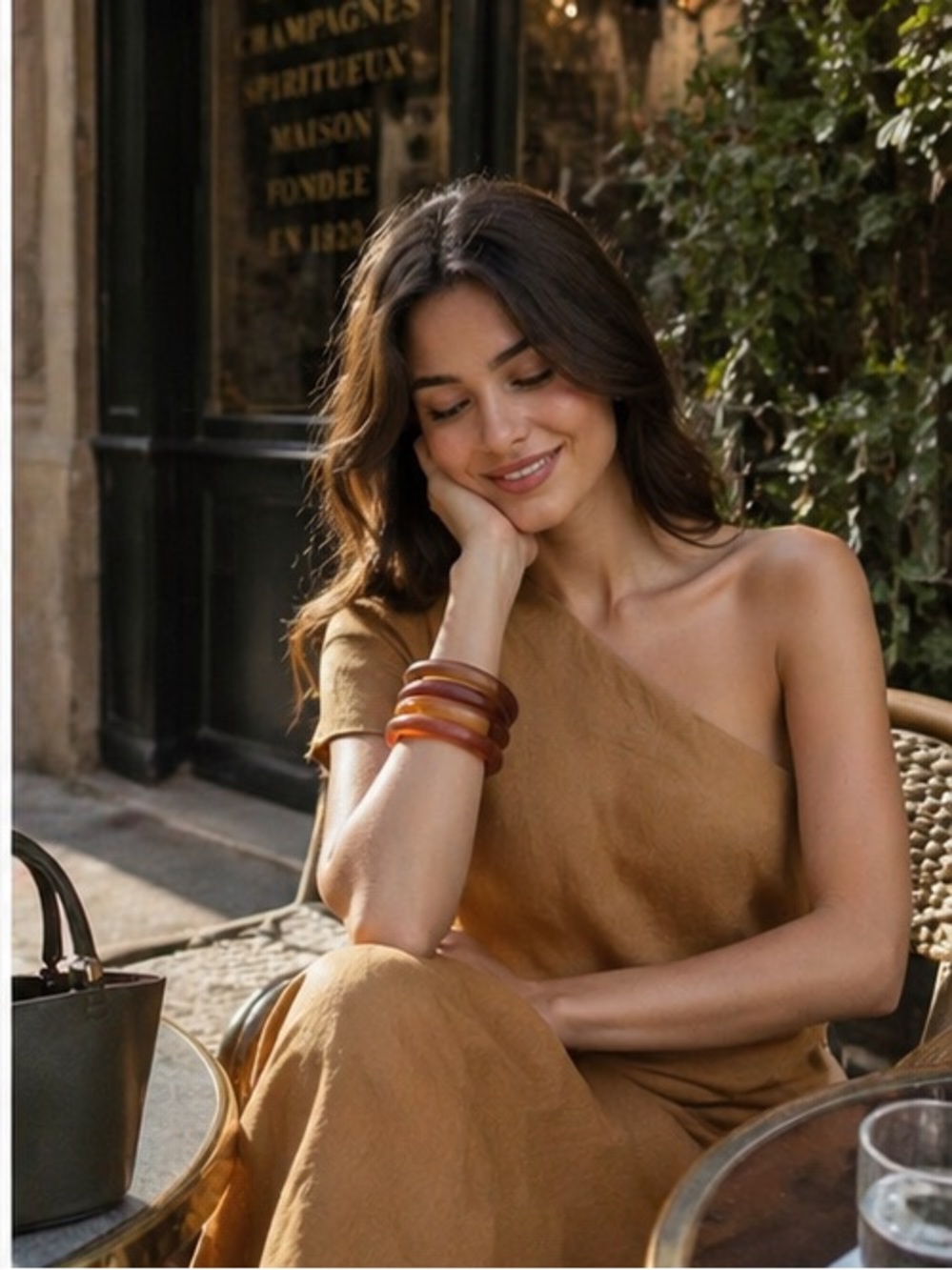 Mango One-Shoulder Midi Dress in Mustard Brown
